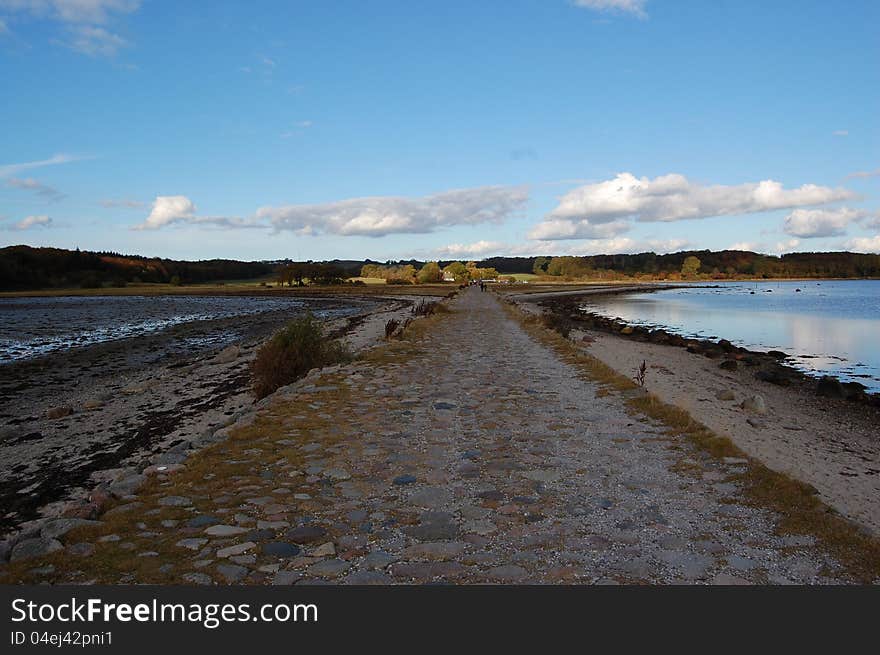 Panorama picture of medieval stone road to Kalø. Panorama picture of medieval stone road to Kalø