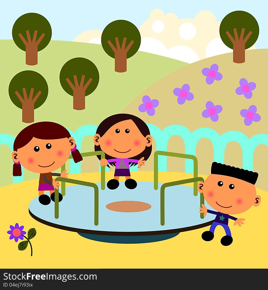 Park scene with merry go round