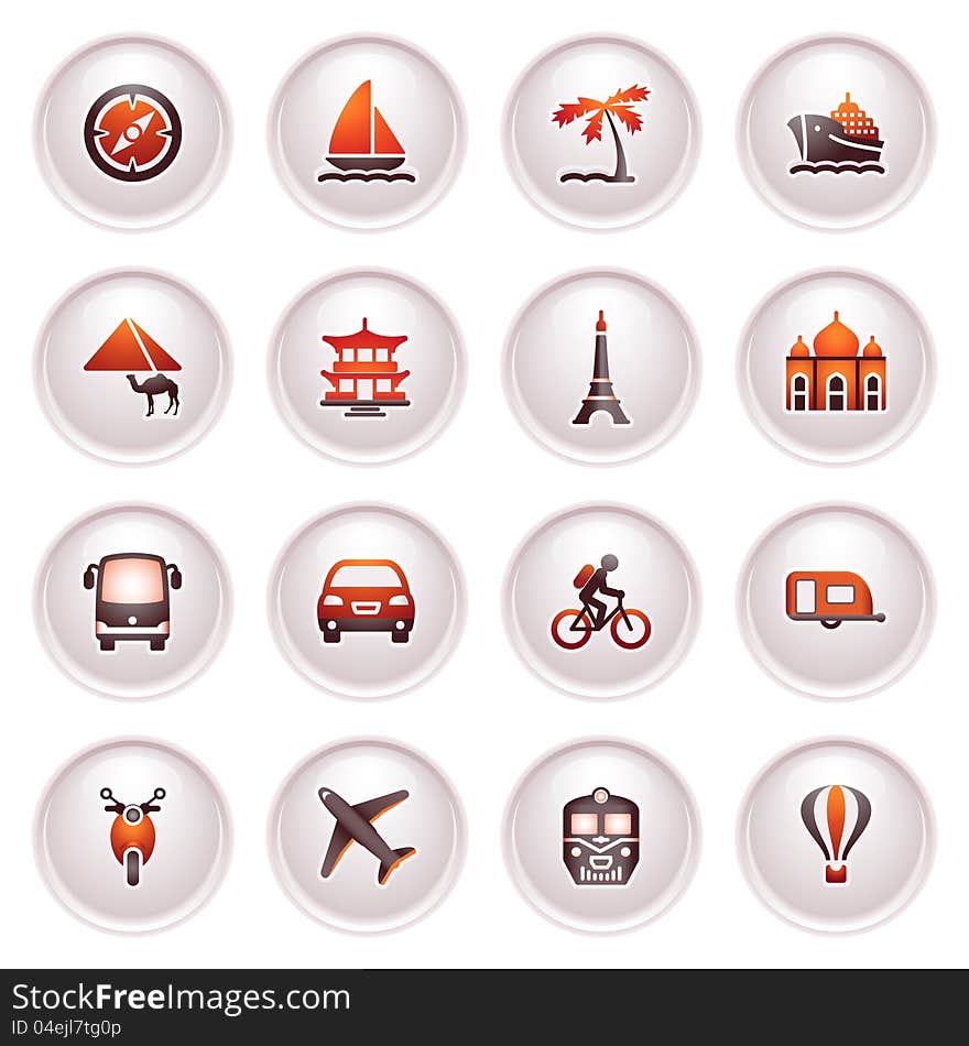 Travel icons for web.  Black red series.