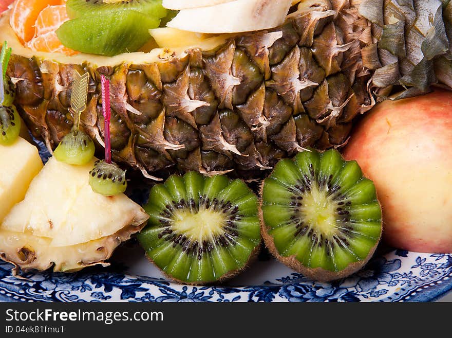 Assortment of exotic fruits with ananas and apple