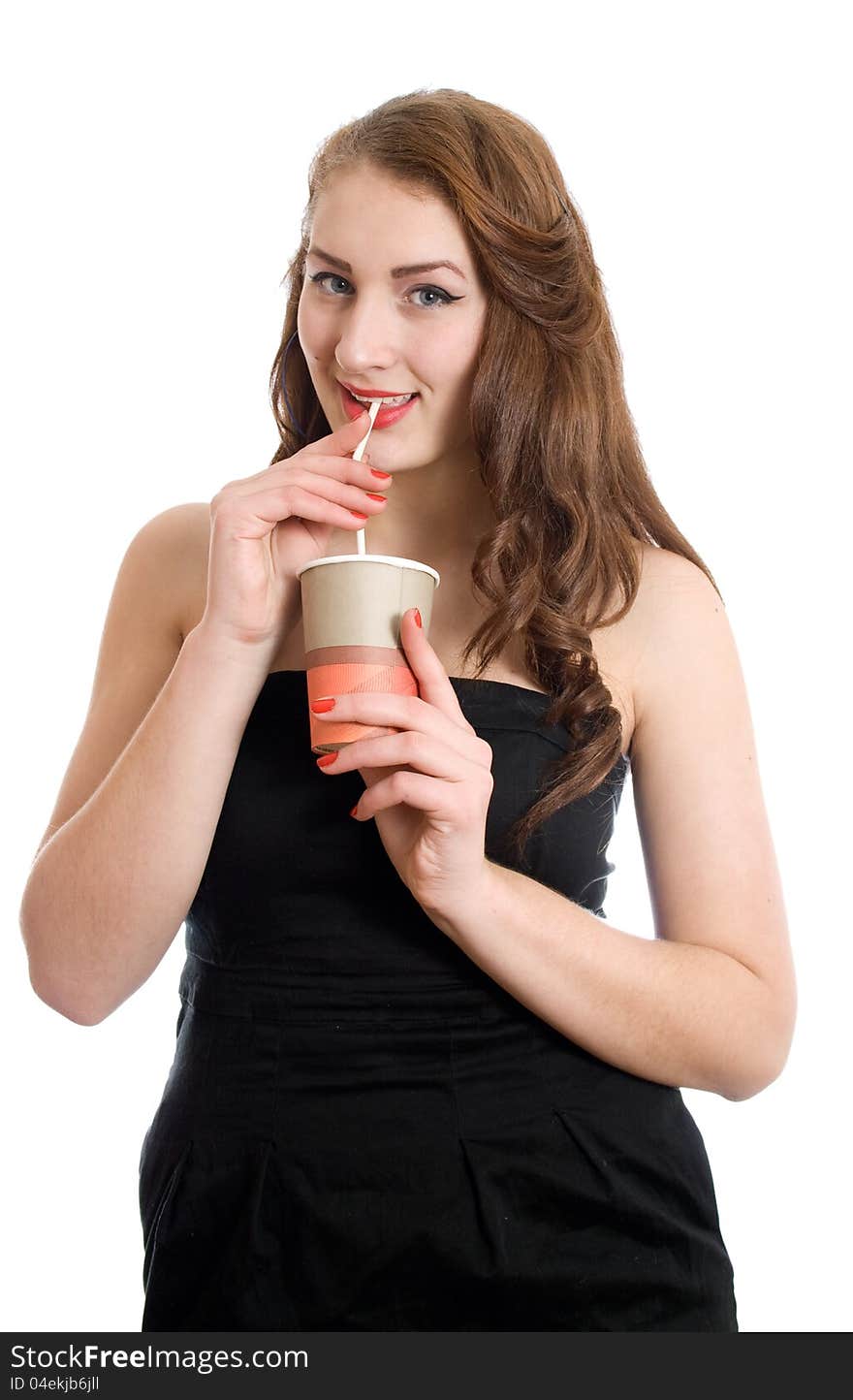 Girl with a coffee cocktail isolated