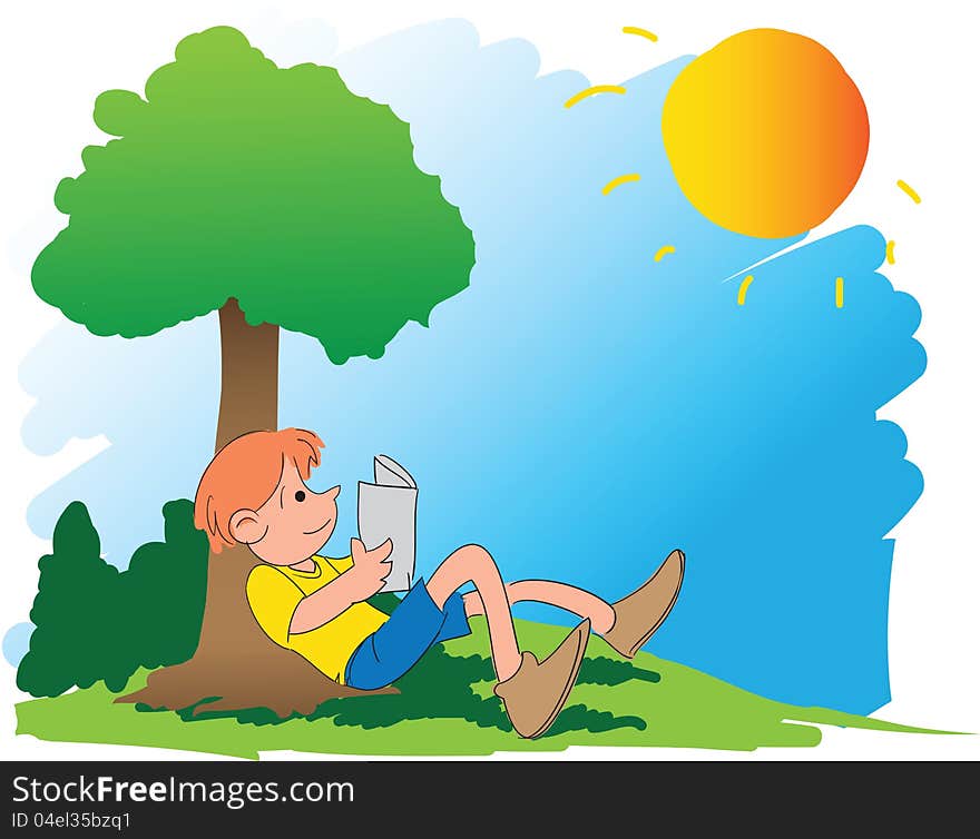 A Boy Reading Book Under Tree