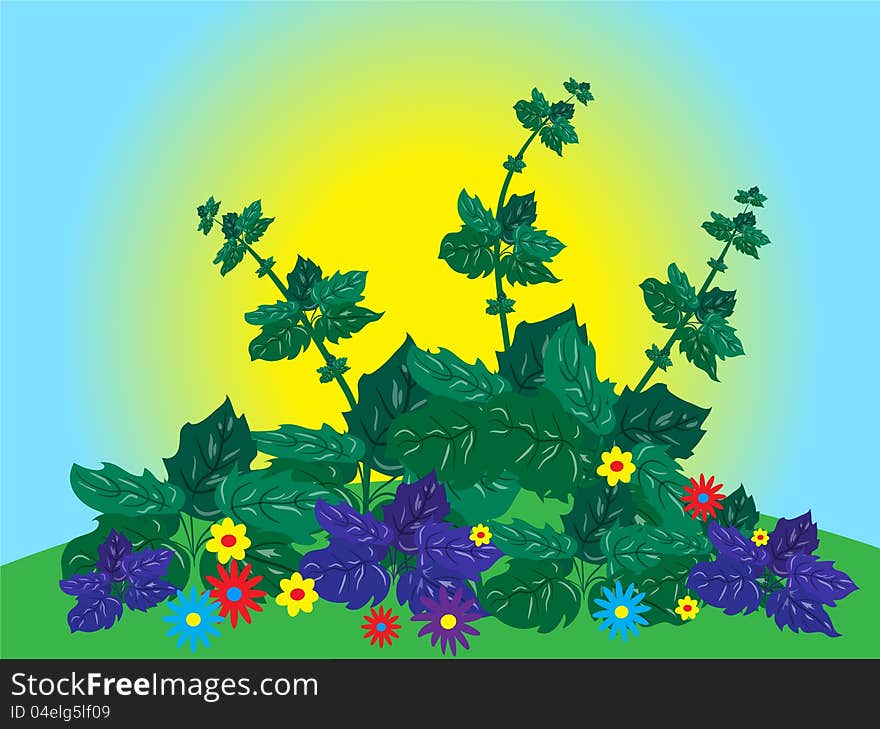 Green fields with flowers pattern format