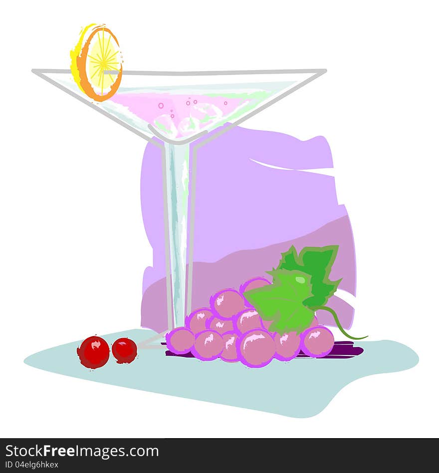 Cocktail, ice and fruit