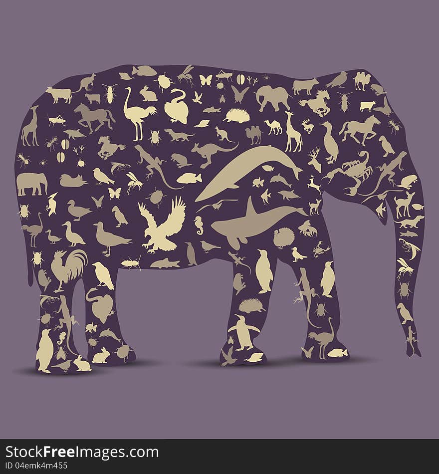 Elephant Globe outline made from animals icons