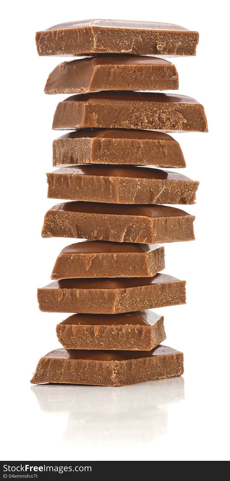 Stack of milk chocolate  on white background.