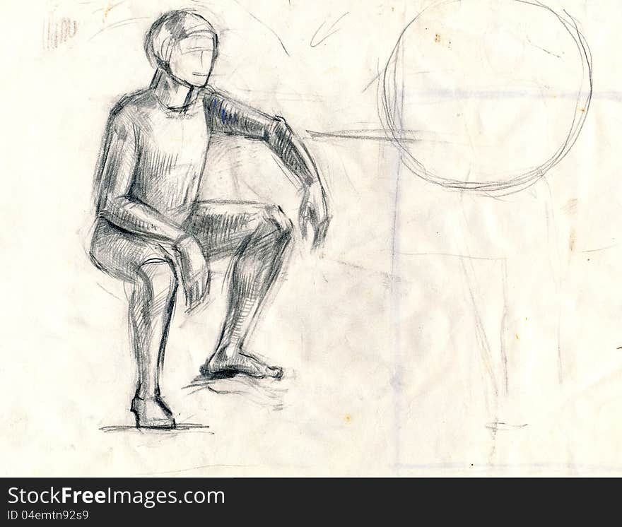 Mannequin - drawing vague figures seated. Pencil technique.