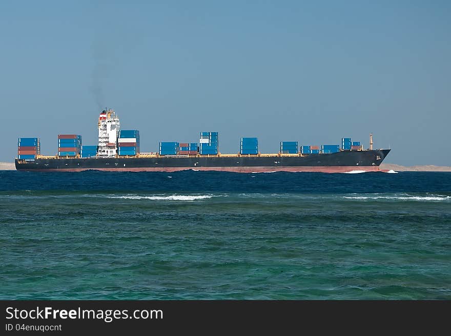 The cargo ship transporting containers across the Red Sea