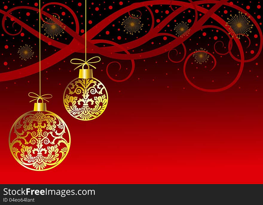 Hanging christmas white balls silhouettes in retro style with ornaments on red background. Hanging christmas white balls silhouettes in retro style with ornaments on red background