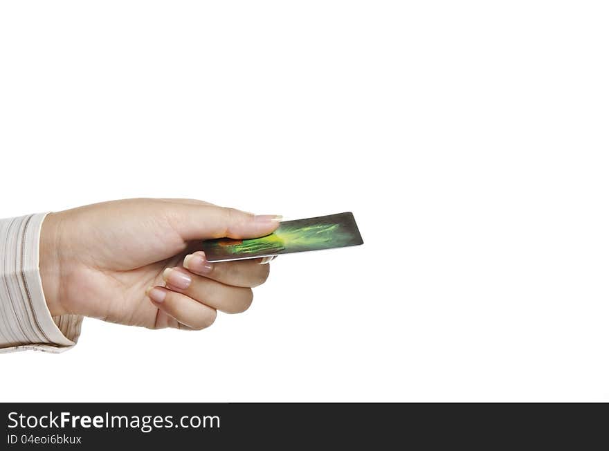 Female hand holding credit card. Female hand holding credit card