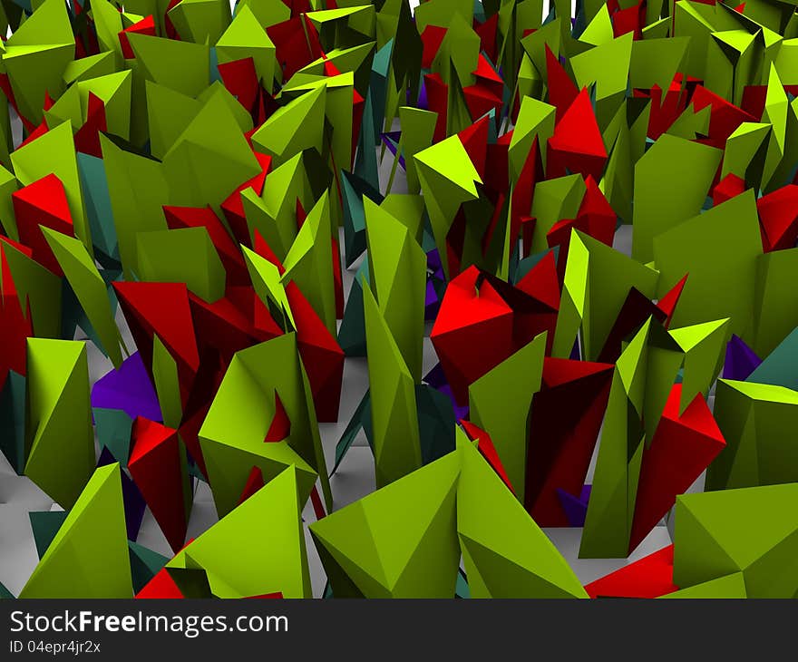 An array of multi-colored spiked polygons. An array of multi-colored spiked polygons.