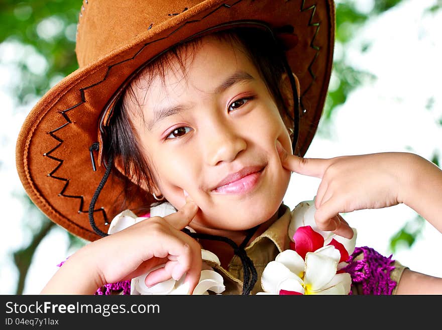 Asian school girl hand to the face and cute smile. Asian school girl hand to the face and cute smile