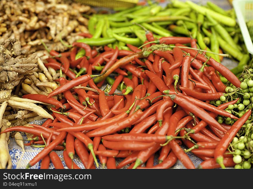 Chillie and spices for cooking. Red chillies in focus with shallow depth for the other chillies in the background. Chillie and spices for cooking. Red chillies in focus with shallow depth for the other chillies in the background.