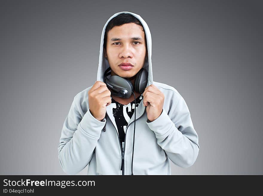 Young handsome  man with Headphone. Young handsome  man with Headphone