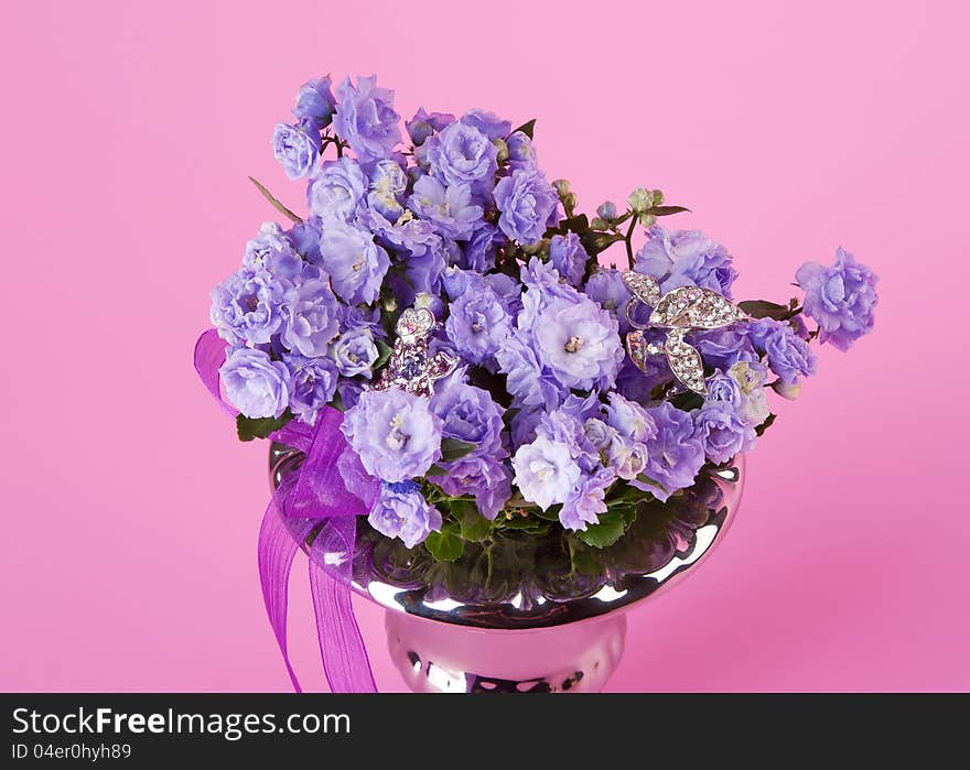 Bunch of flowers on pink background