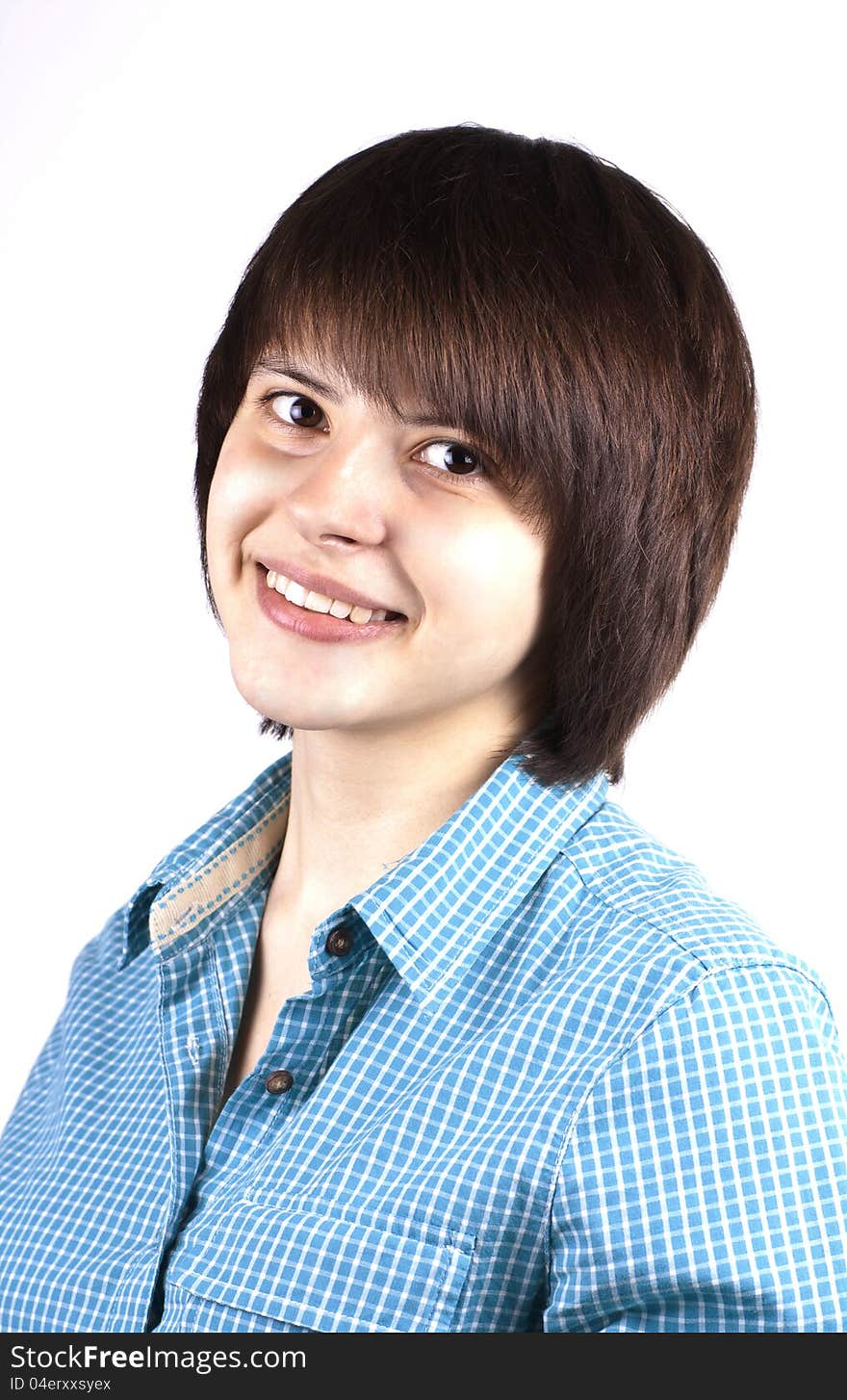 Happy teenager portrait isolated on white background