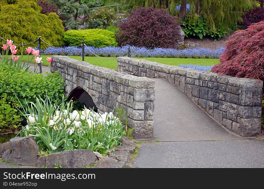 Stone garden walkway in the spring