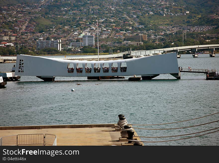 U.S.S. Arizona memorial, looking north towards Aiea. U.S.S. Arizona memorial, looking north towards Aiea