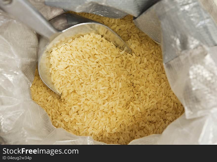 Yellow rice in a sack