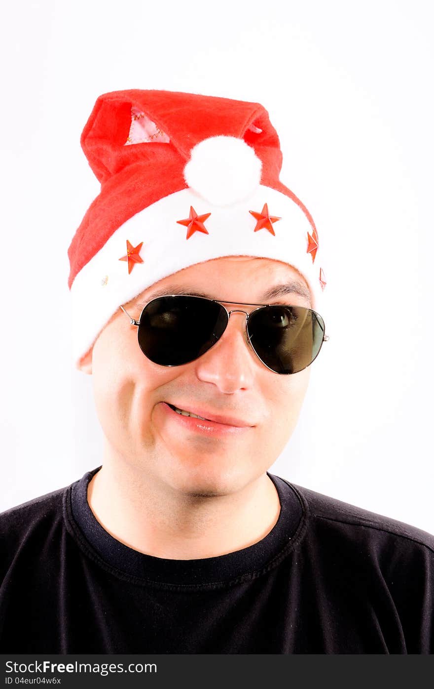 Funny santa with sunglasses isolated