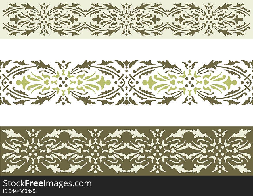 Vector drawing of a fragments  of a decorative borders.