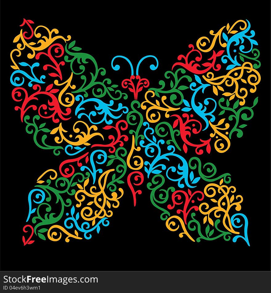 The vector image of a silhouette of a decorative butterfly.