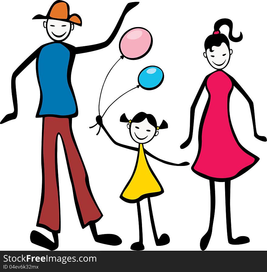 The vector drawing of a cheerfully r walking family. The vector drawing of a cheerfully r walking family.