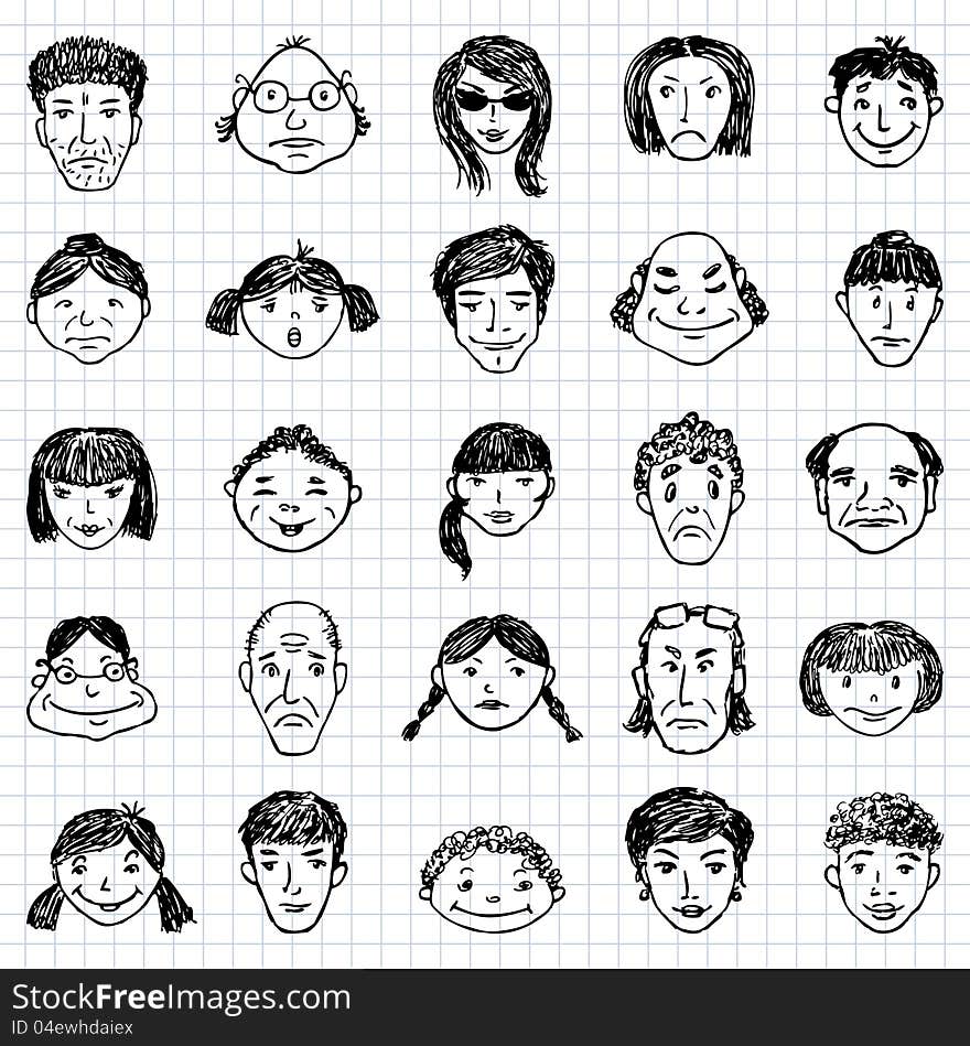 Vector drawing of a different faces.