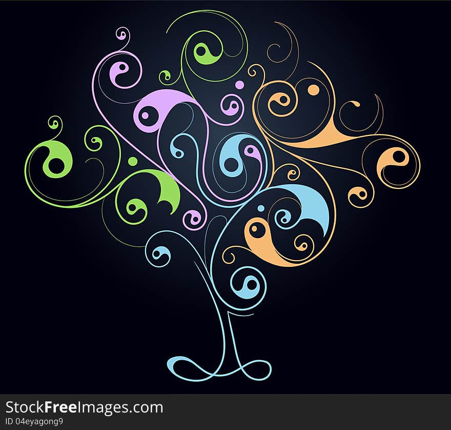 Original tree shape concept with swirls and dots. Original tree shape concept with swirls and dots