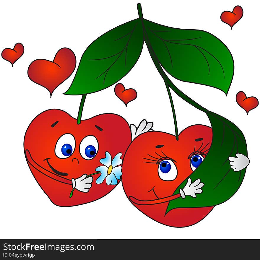 Cherries in love. Cartoon vector illustration in EPS 8. Cherries in love. Cartoon vector illustration in EPS 8