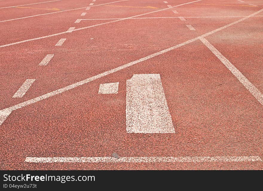 Start track. Lanes 1 of a red racing track. Start track. Lanes 1 of a red racing track