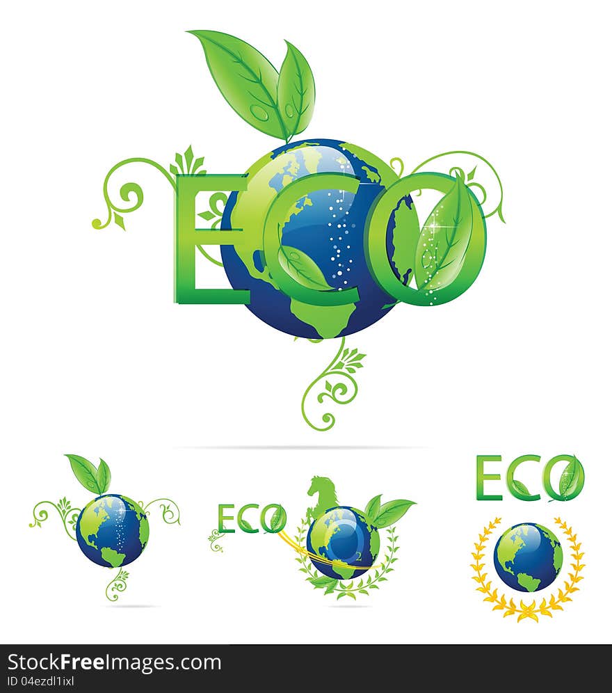 Eco Earth Symbols Green And Blue Color