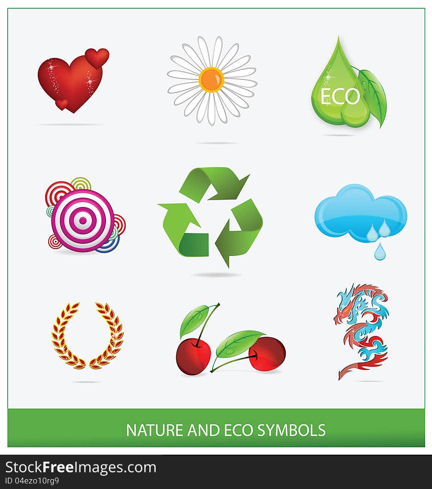 Glass ecology green symbols and elements set. Glass ecology green symbols and elements set