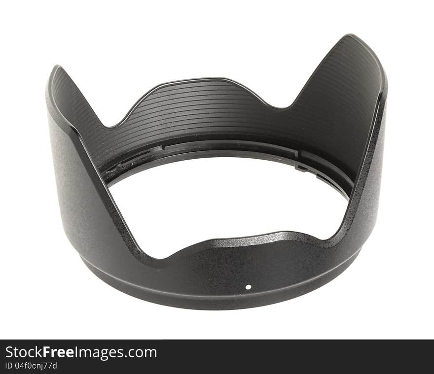 Black lens hood isolated on white background