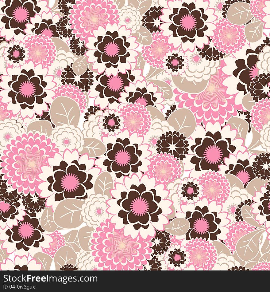 Delicate pink seamless background with flowers and leaves. Delicate pink seamless background with flowers and leaves