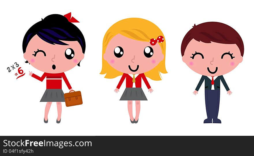 Cute school children. Vector Illustration. Cute school children. Vector Illustration