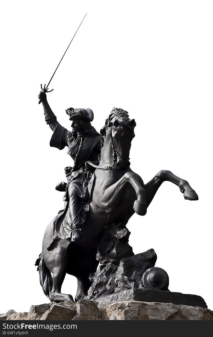 Horseman fighter Sculpture on a white background at Grenoble, France.