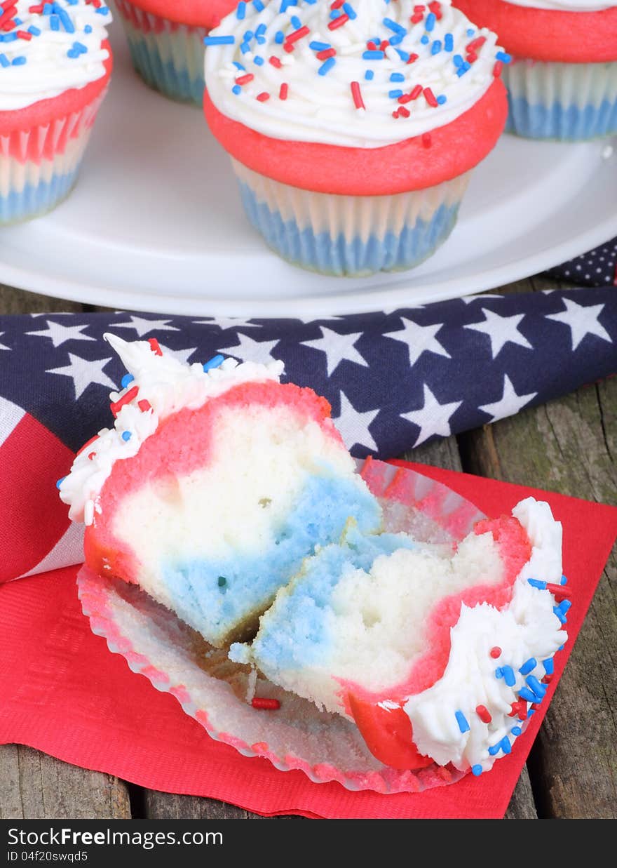 Independence day cupcake with an american flag. Independence day cupcake with an american flag