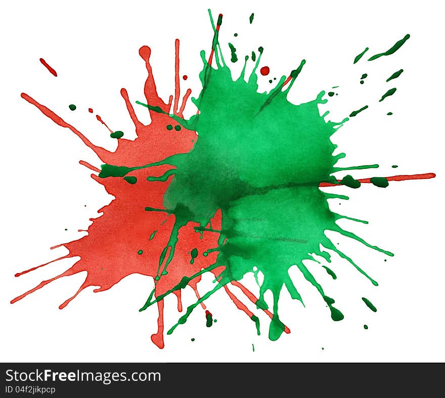 Red and green blots of watercolor paint