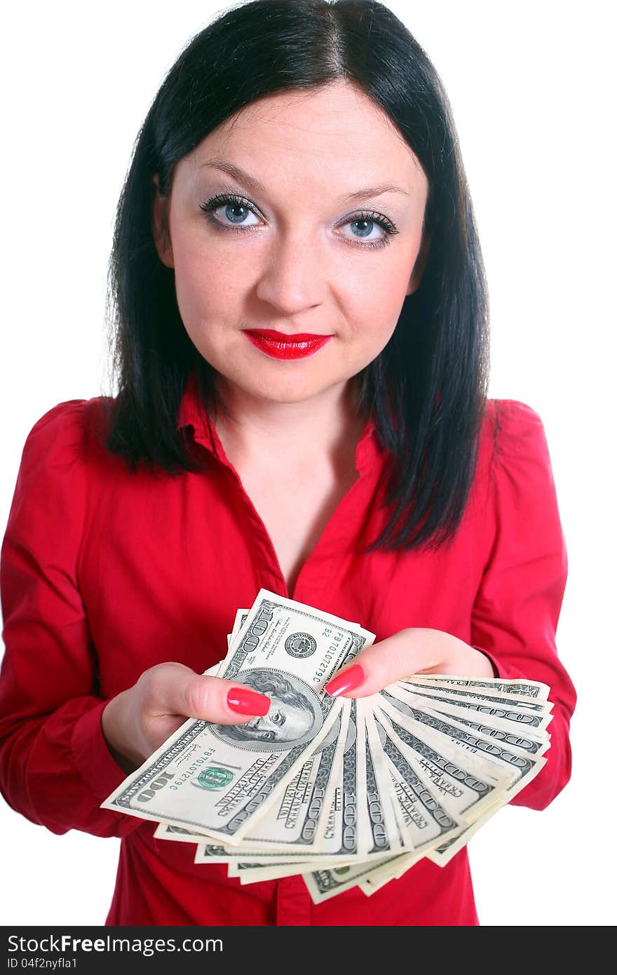 Girl with money isolated