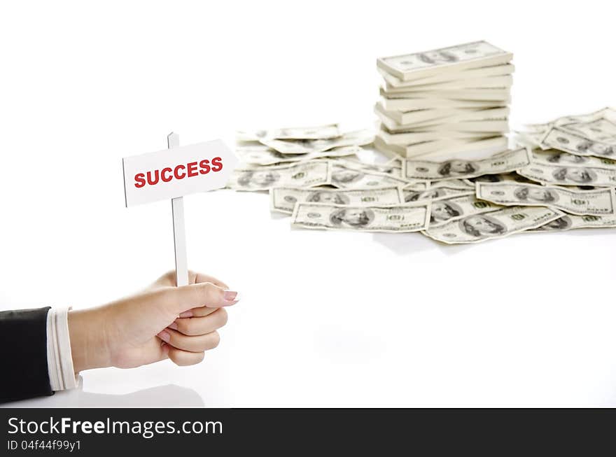 Holding success sign