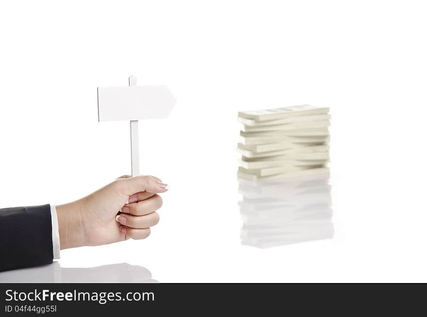 Business person hand holding empty sign. Business person hand holding empty sign