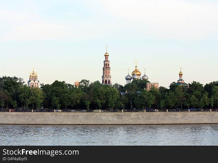 View of the dome of the Novodevichy Convent across  Moscow River. View of the dome of the Novodevichy Convent across  Moscow River