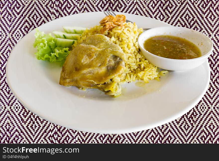 Plate of delicious chicken biryani Thai style. Plate of delicious chicken biryani Thai style