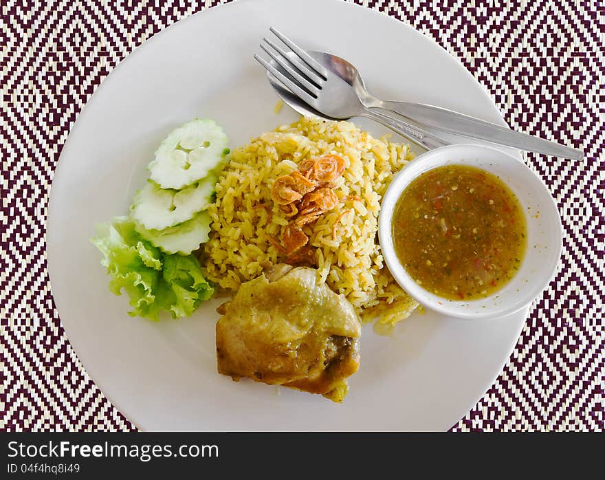 Plate of delicious chicken biryani Thai style. Plate of delicious chicken biryani Thai style