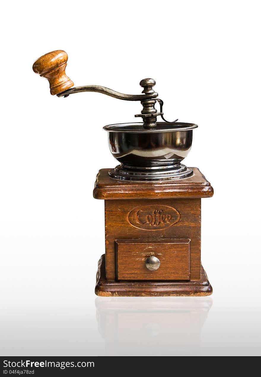 Vintage coffee mill  on white background