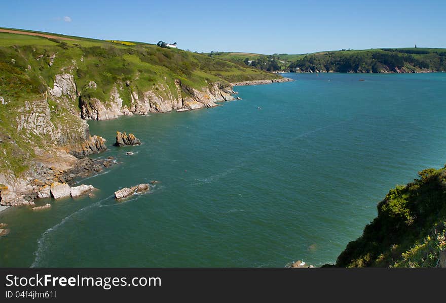 Devon coast at the mouth of the River Dart estuary in Devon