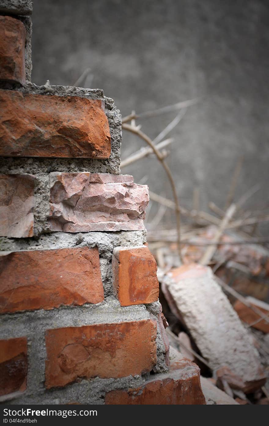 Bricks and mortar with broken walls. Bricks and mortar with broken walls