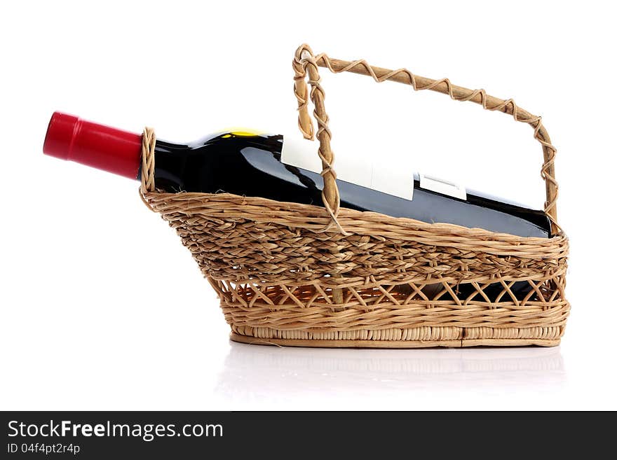 Red wine bottle on the white background