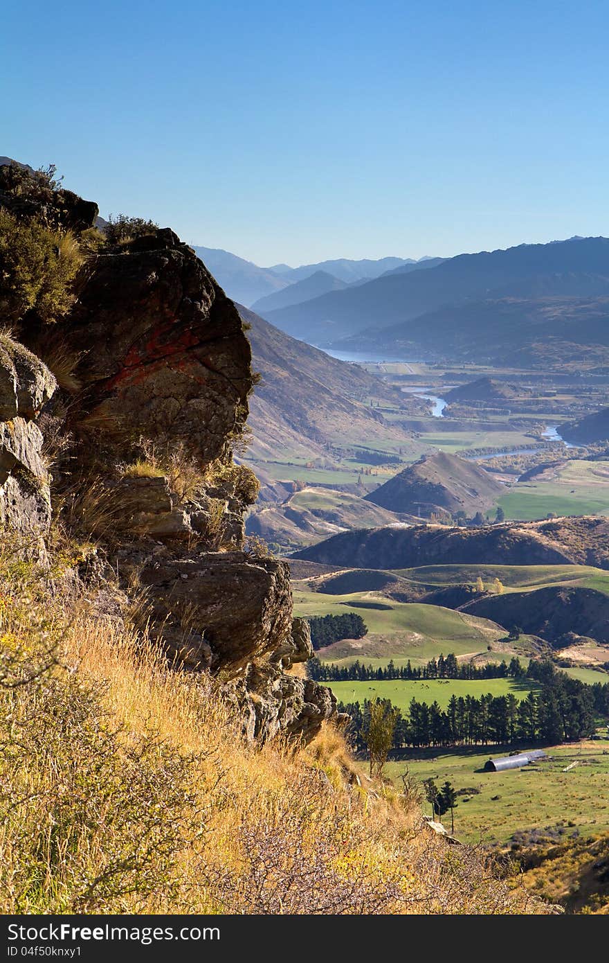 View from Crown Range of Queenstown valley, New Zealand. View from Crown Range of Queenstown valley, New Zealand